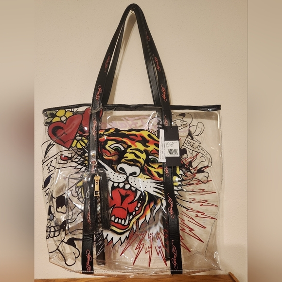 Ed Hardy Clear Tiger PVC Tote Bag with ID Holder NEW with Tags $159 - Picture 1 of 10